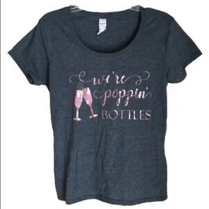“we’re poppin’ Bottles” Bridesmaid Tee Shirt Grey w/ Rose Gold MOH Bachelorette